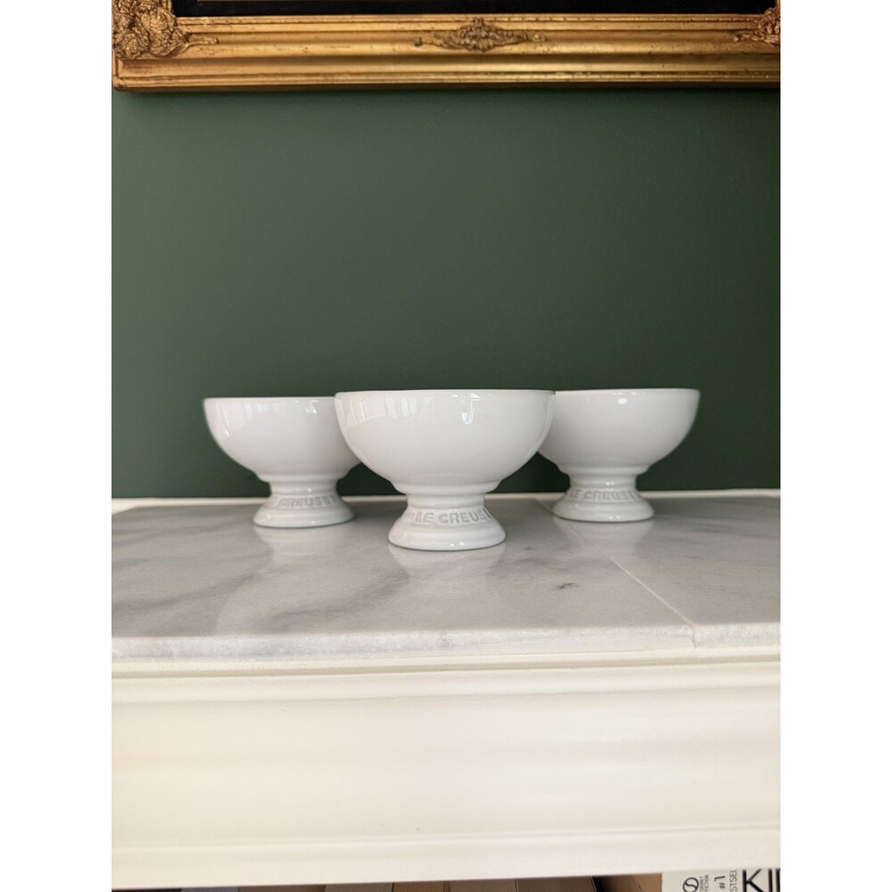 Set of 3 Le Creuset Footed Ice Cream Dishes Bowls - White